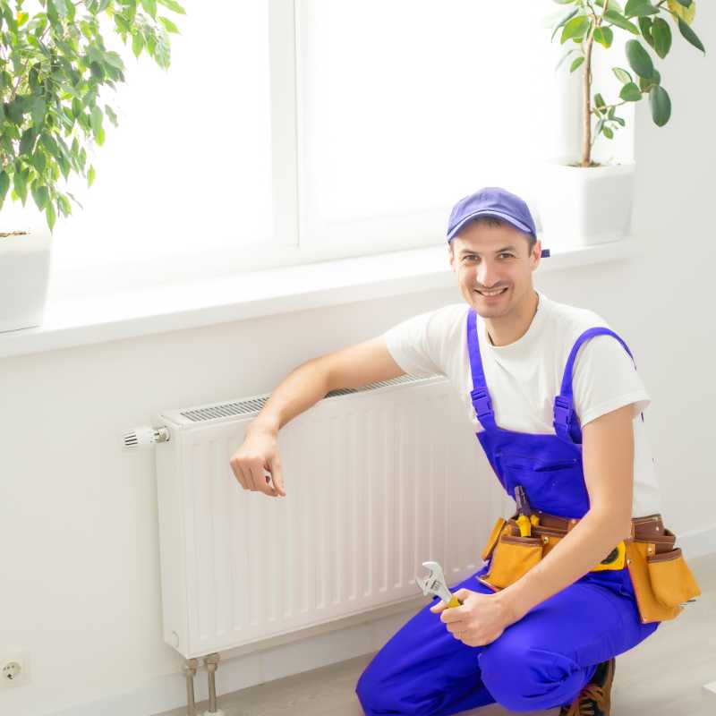 Fachmann bei Arbeiten an einer Heizungsanlage